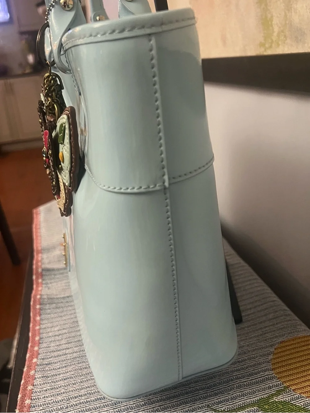 Dooney & Bourke Beacon Patent Leather Tote Light Blue